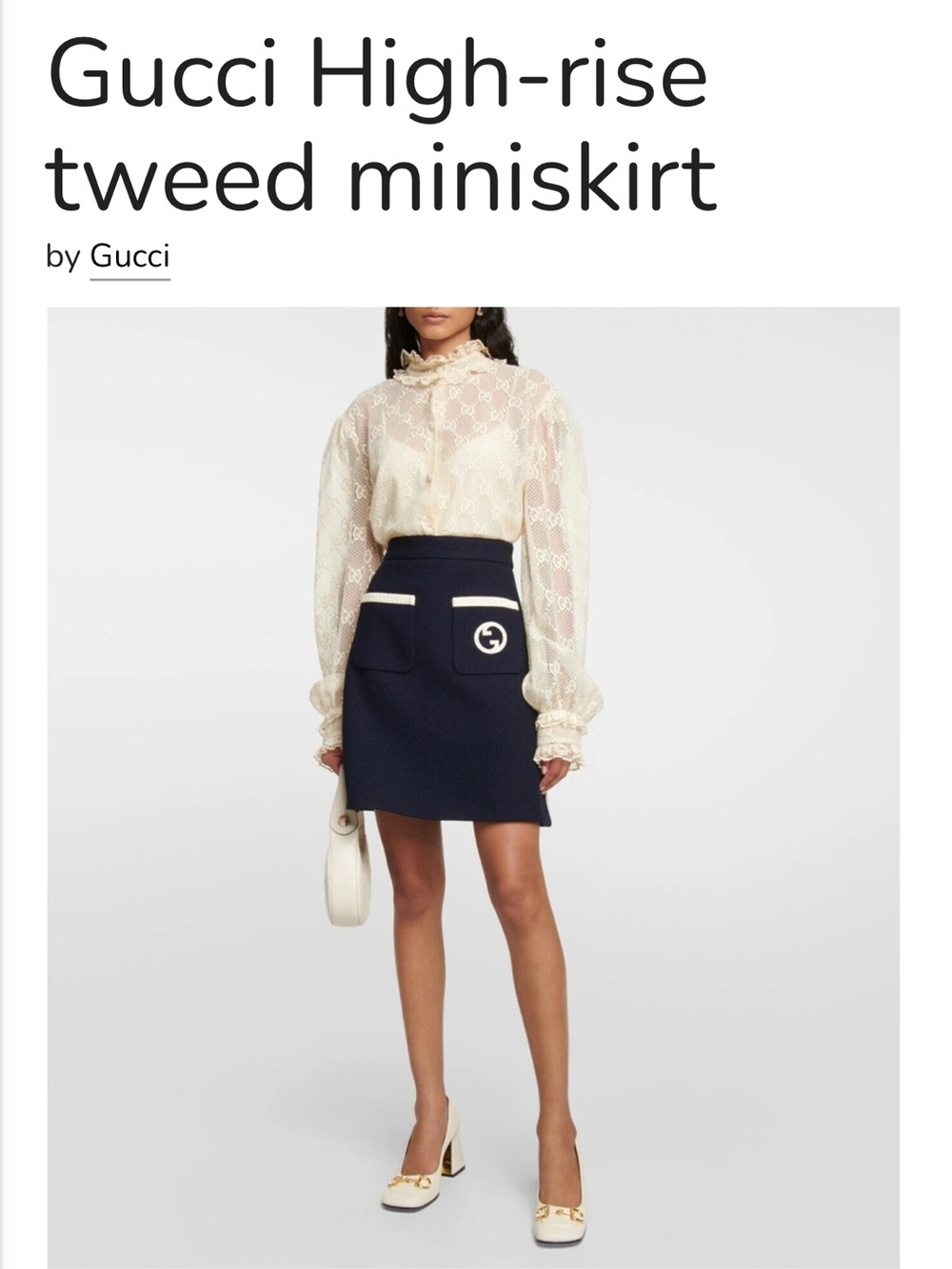Gucci Navy Blue Mini Skirt with Cream Trim and GG Patch